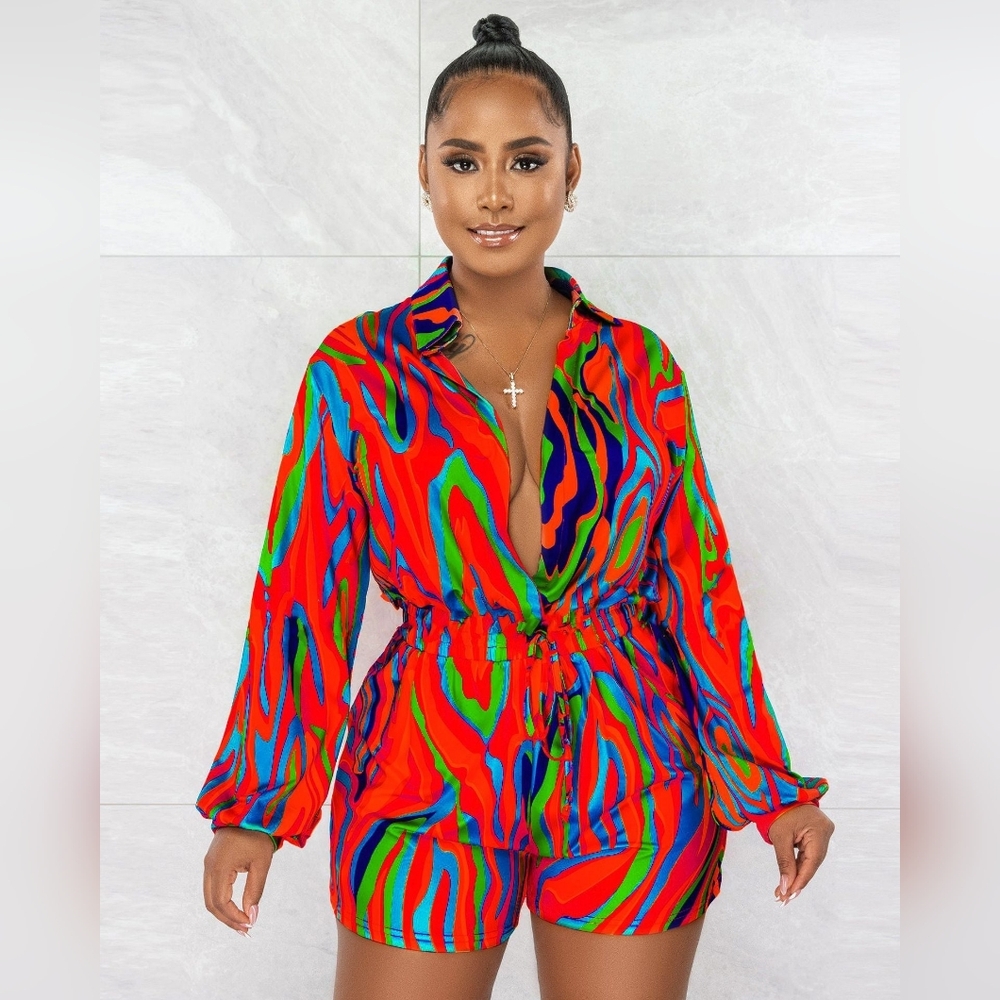 Vibrant Multicolor Abstract Print Button-Up Jumpsuit